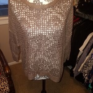 Express Women's Taupe & Gold Metallixlc Knit Sweater